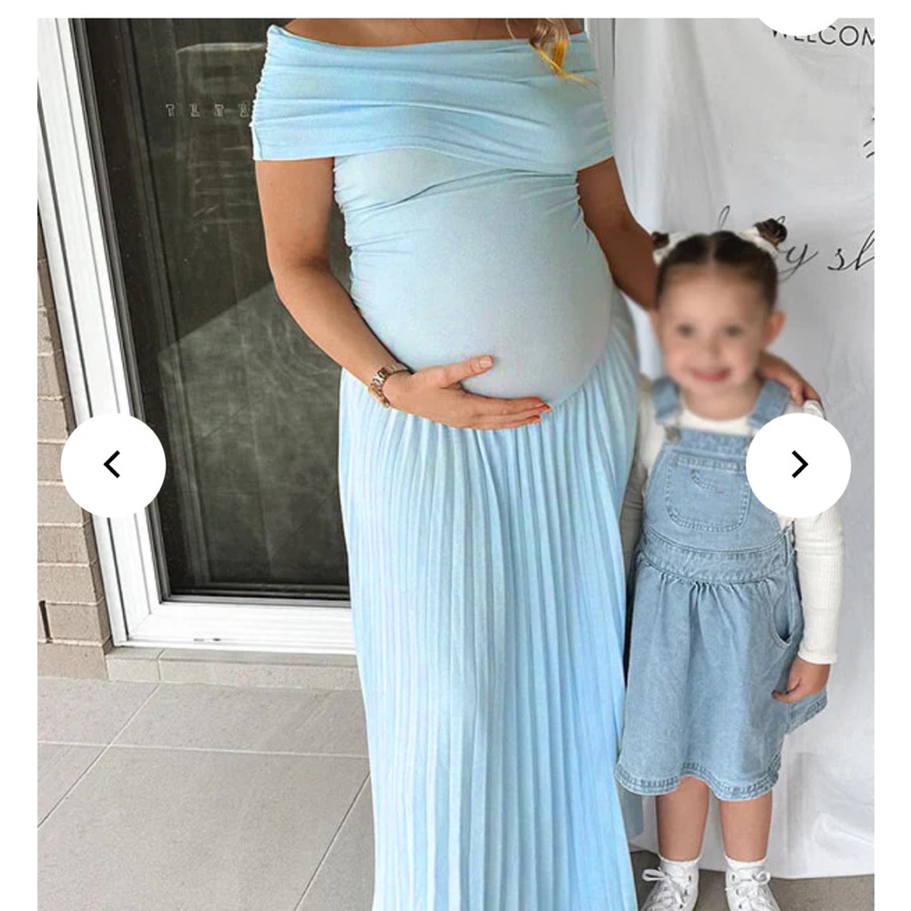 Light Blue Off-Shoulder Maternity Maxi Dress - Picture 2 of 6